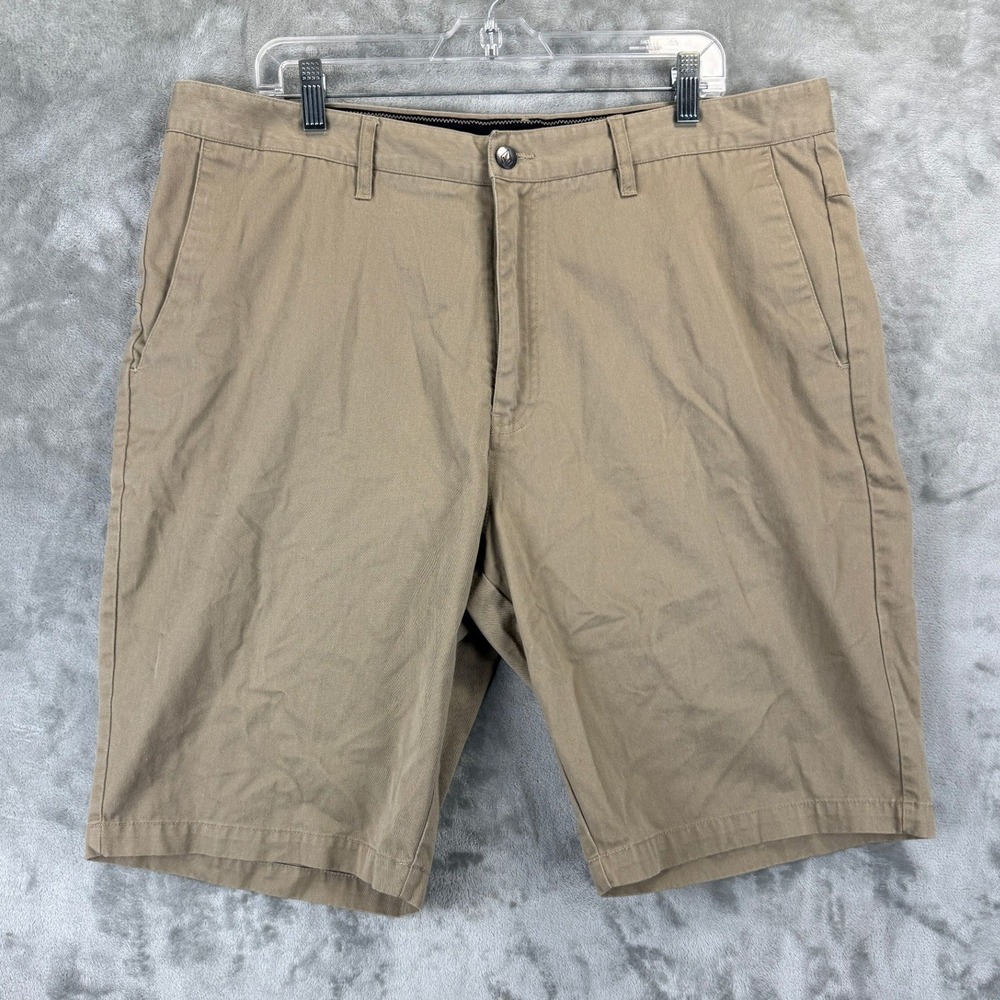 Volcom Corpo Class Mens Khaki Tan Chino Shorts Size 38 Cotton Blend Skate Surf